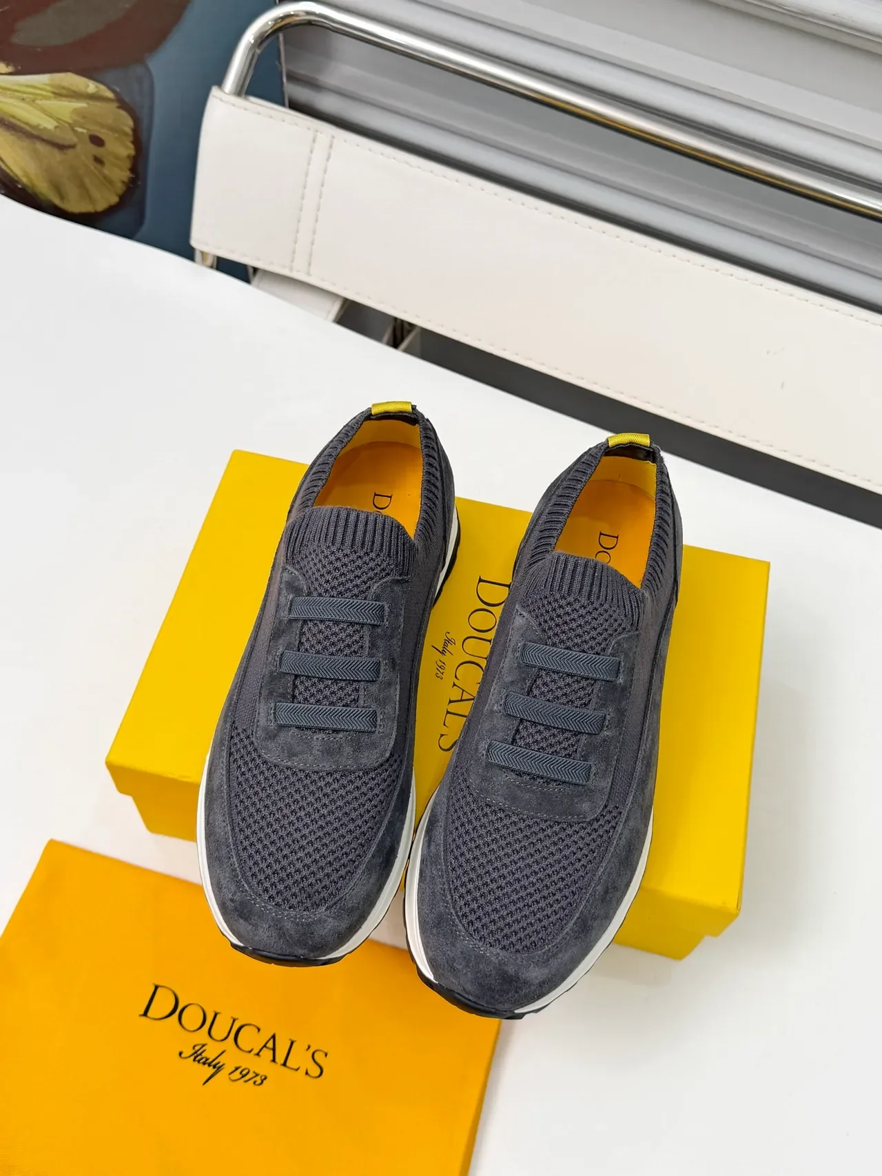 Doucal's Charcoal Suede-Mesh Slip-On Lifestyle Sneakers 5