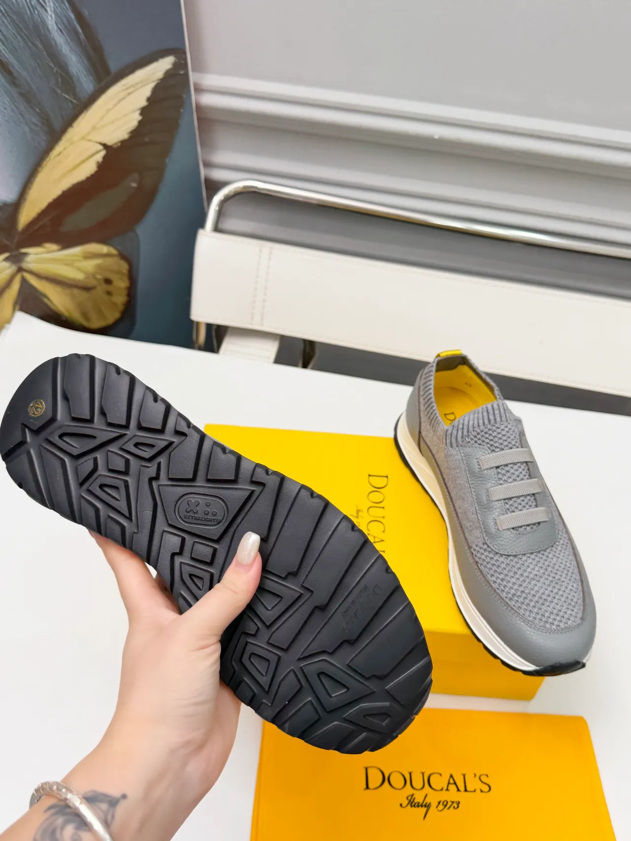 Doucal's Gray and Yellow Slip-On Lifestyle Sneakers 2