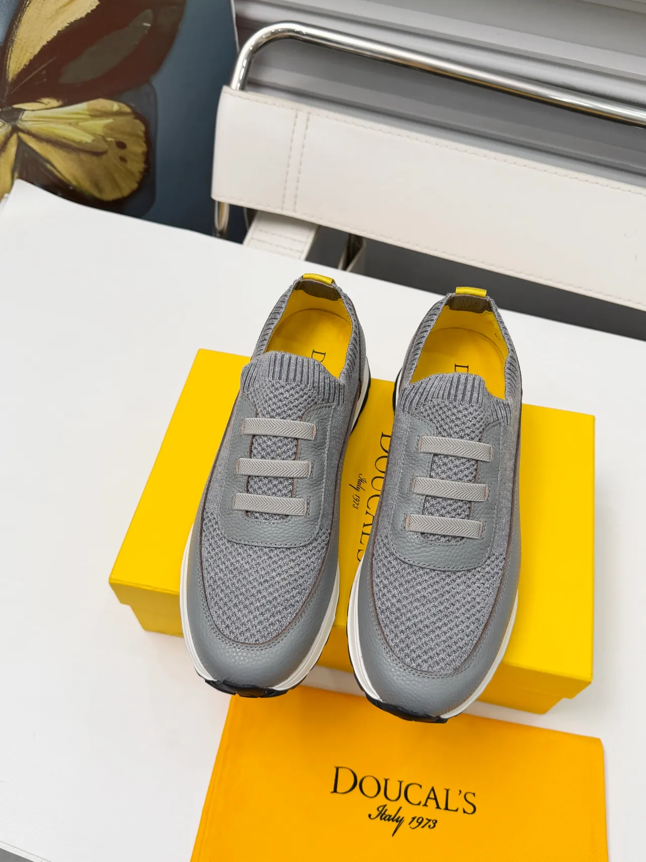 Doucal's Gray and Yellow Slip-On Lifestyle Sneakers 3