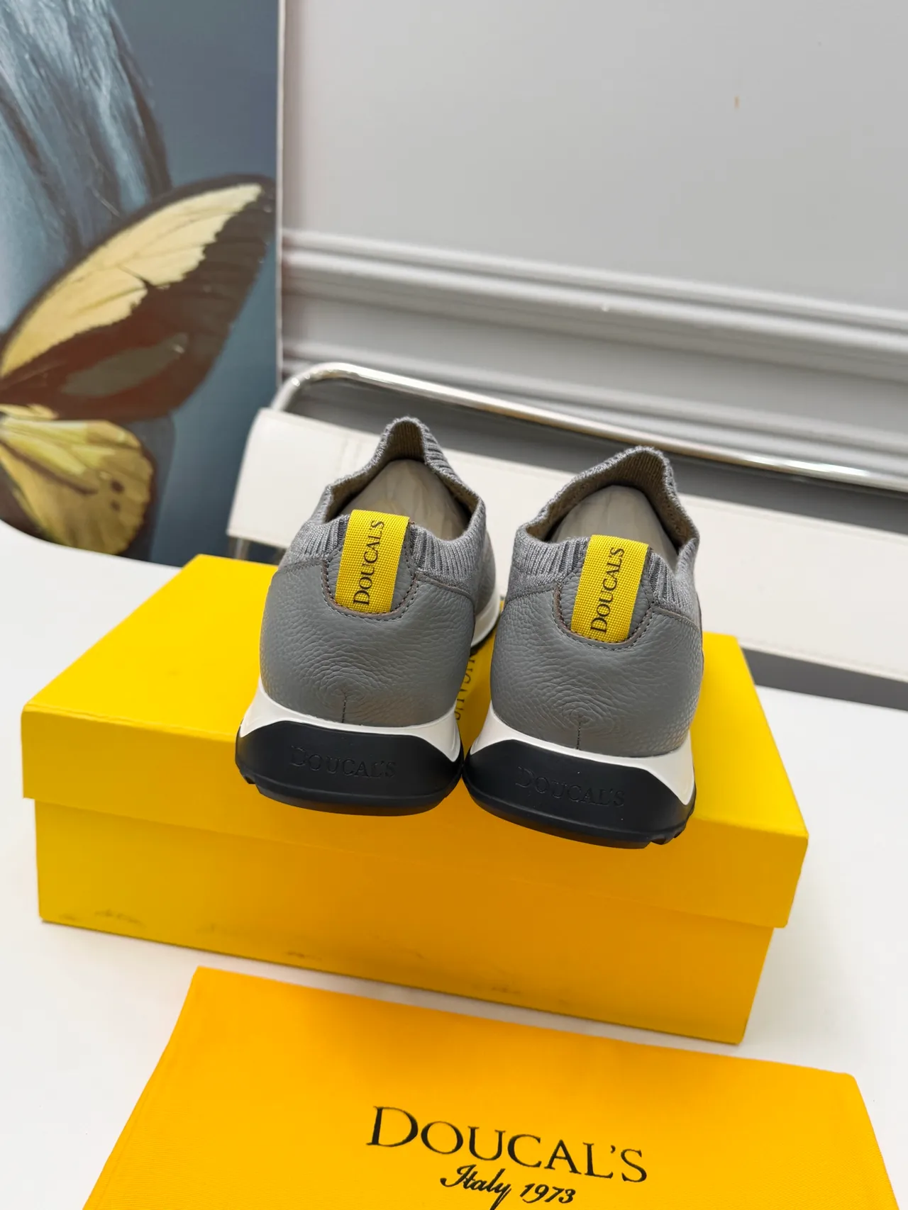 Doucal's Gray and Yellow Slip-On Lifestyle Sneakers 4