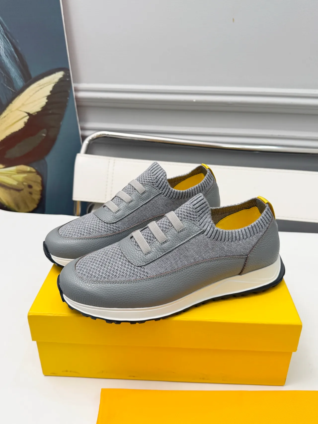 Doucal's Gray and Yellow Slip-On Lifestyle Sneakers 5