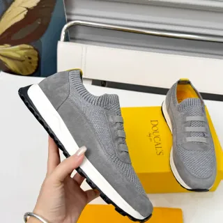 Doucal's Gray Suede-Mesh Slip-On Lifestyle Sneakers