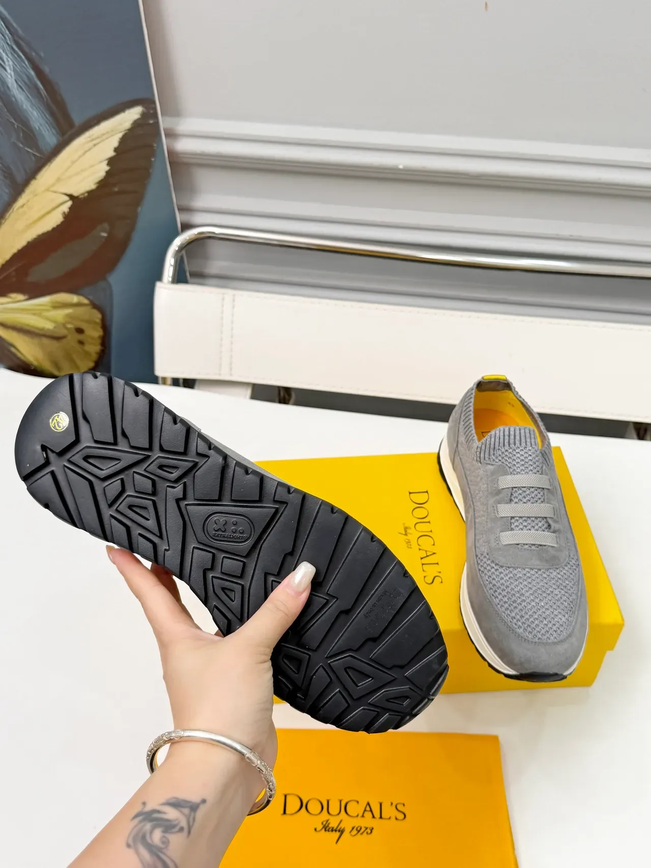 Doucal's Gray Suede-Mesh Slip-On Lifestyle Sneakers 2