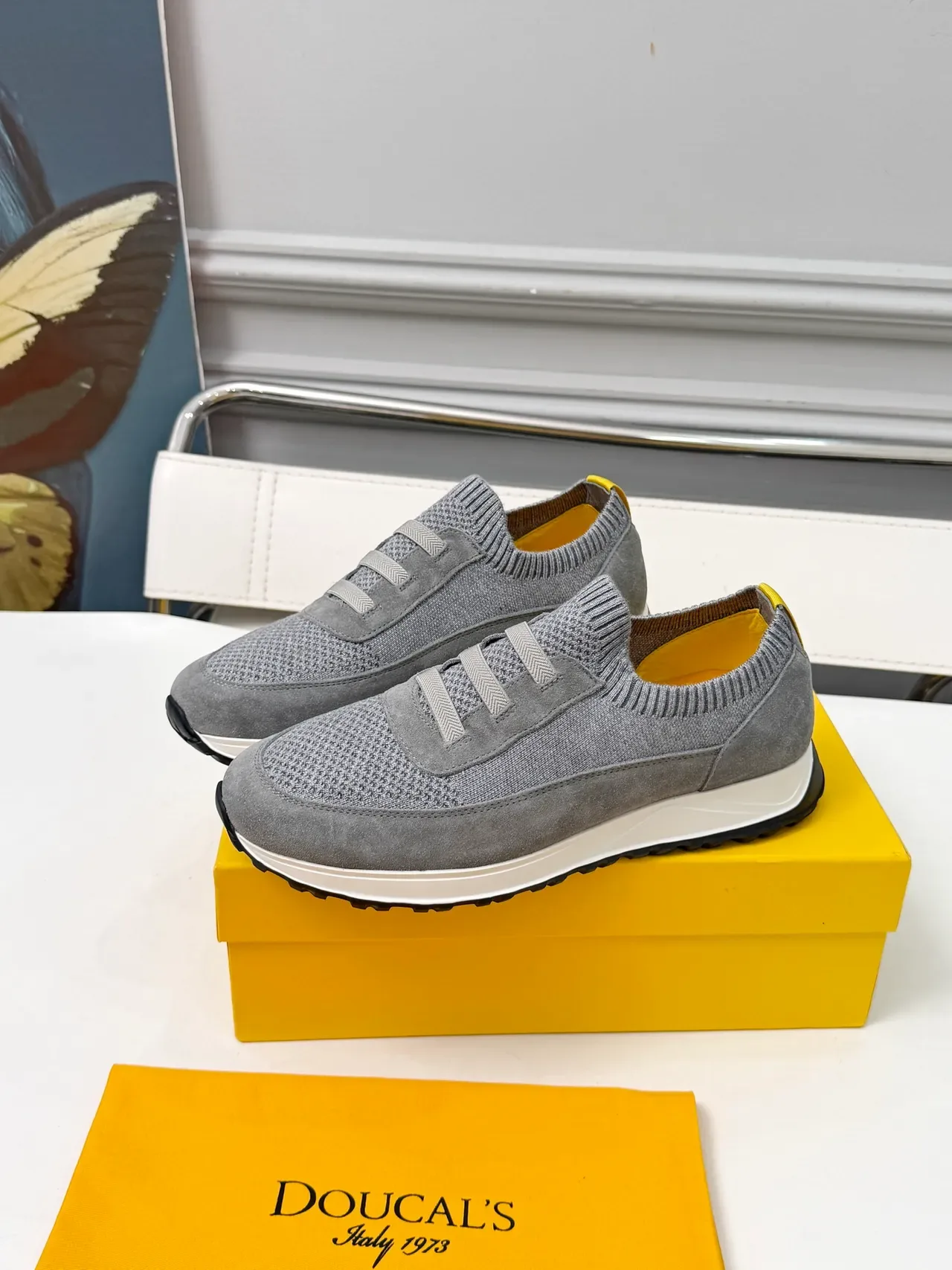 Doucal's Gray Suede-Mesh Slip-On Lifestyle Sneakers 4