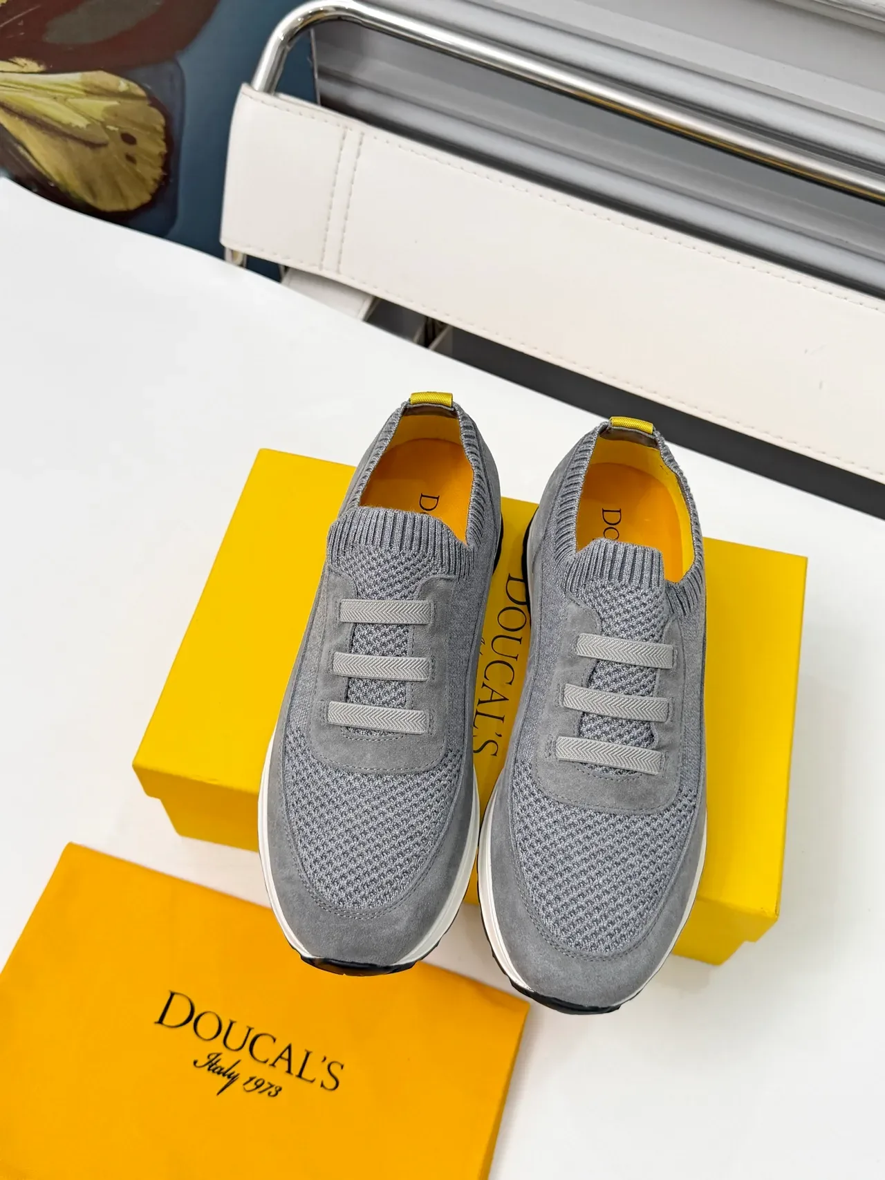 Doucal's Gray Suede-Mesh Slip-On Lifestyle Sneakers 5