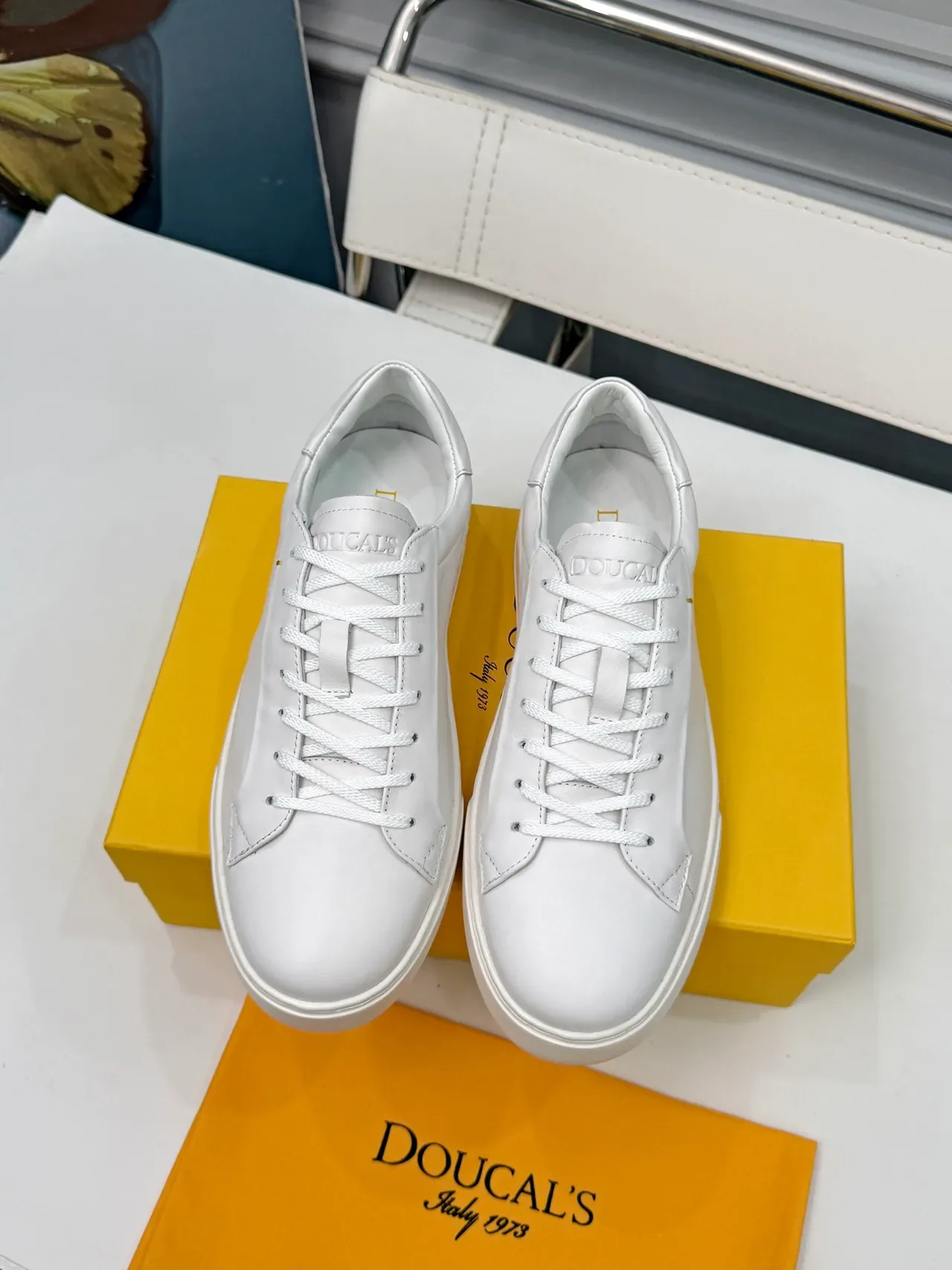 Doucal's White Smooth Leather Lifestyle Sneakers 5