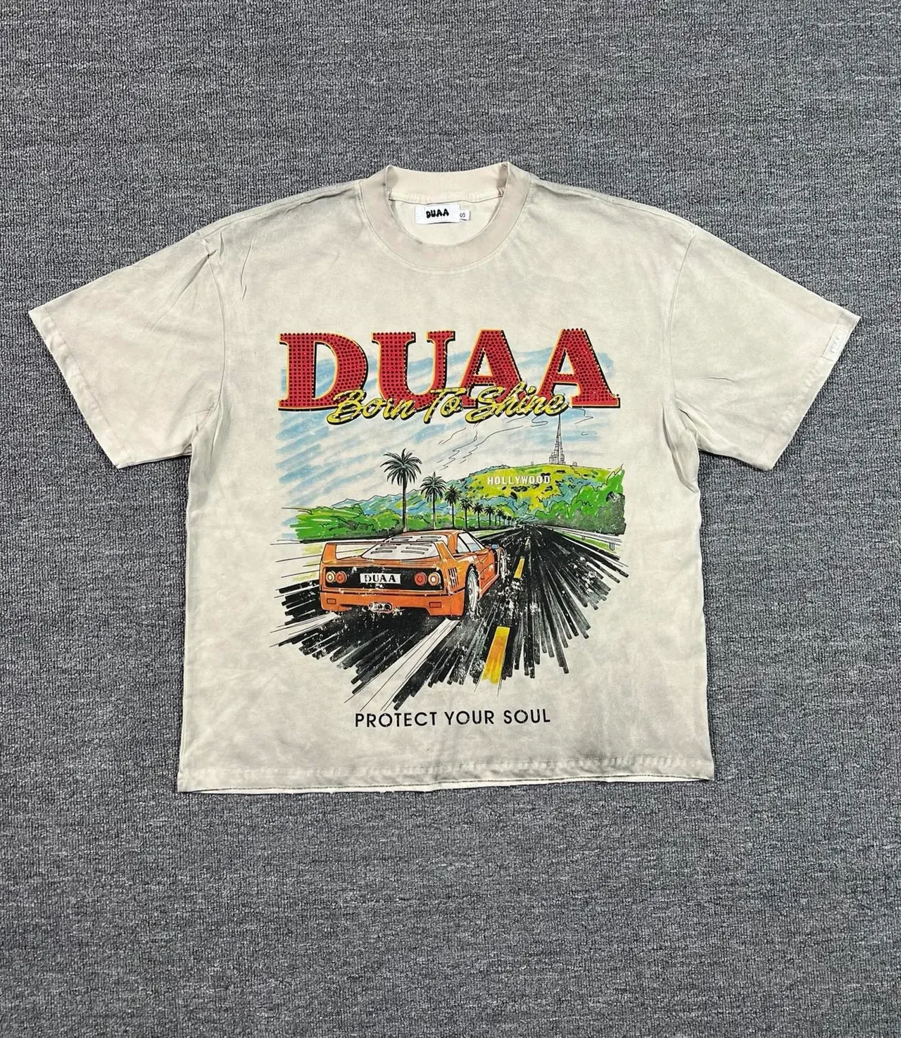 DUAA Born To Shine Graphic Print Distressed Wash T-Shirt 6