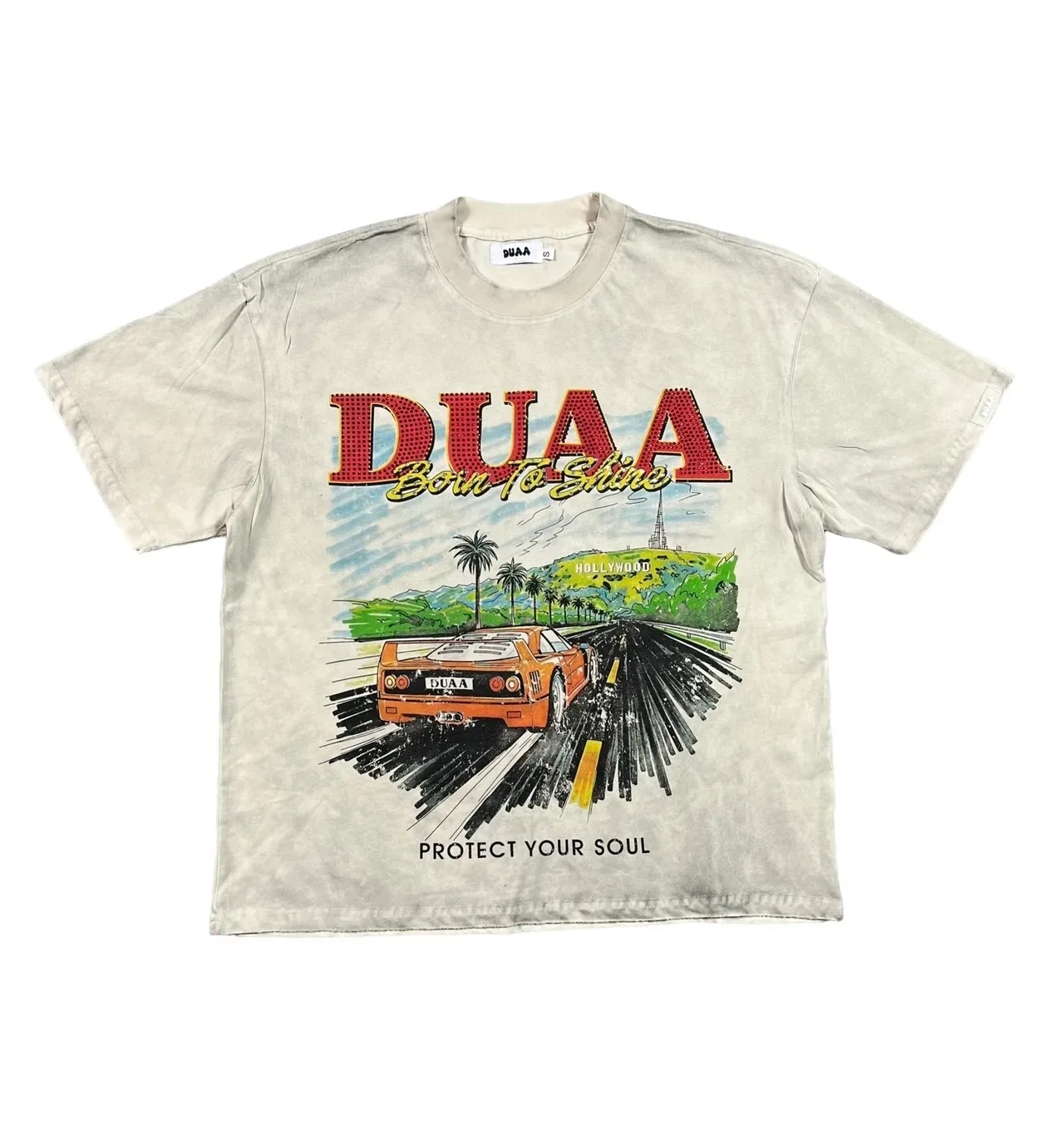 DUAA Born To Shine Graphic Print Distressed Wash T-Shirt 9