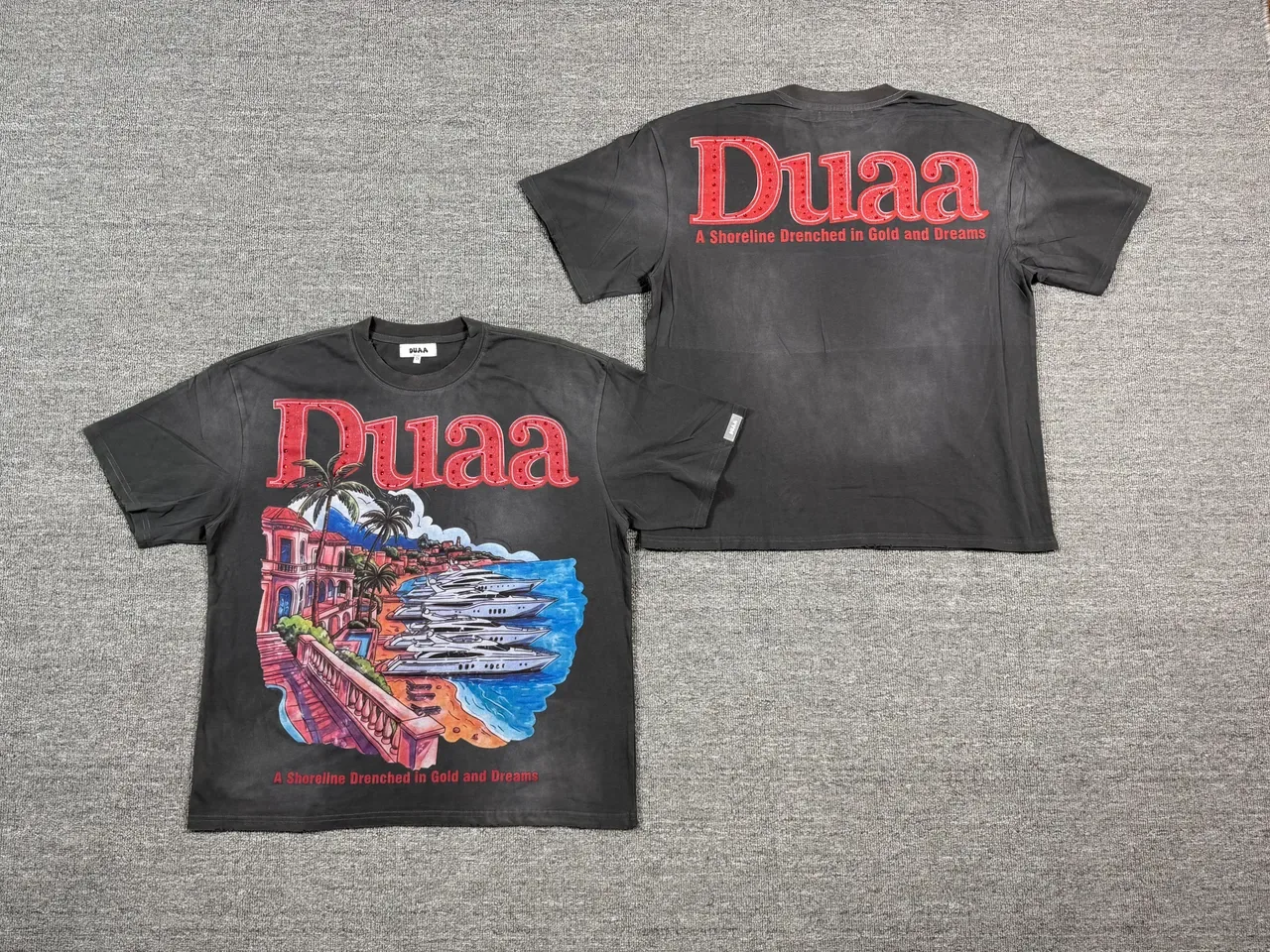 DUAA Graphic-Print Washed Black Oversized Double-Sided T-Shirt 2