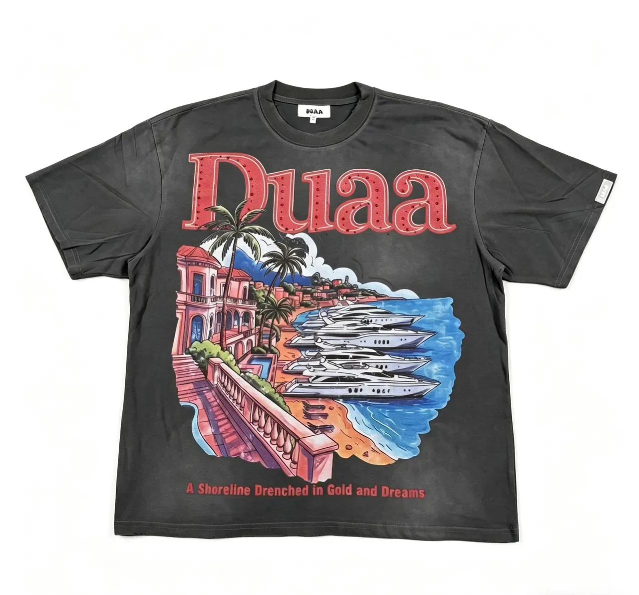 DUAA Graphic-Print Washed Black Oversized Double-Sided T-Shirt 7