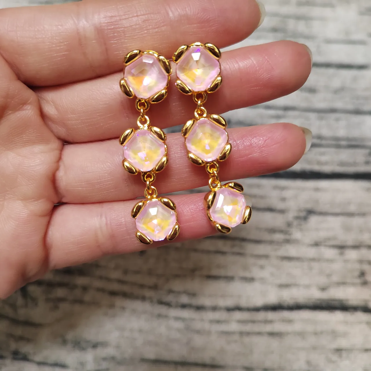 Dual-Stone Faceted Oval and Round Stud Earrings 2