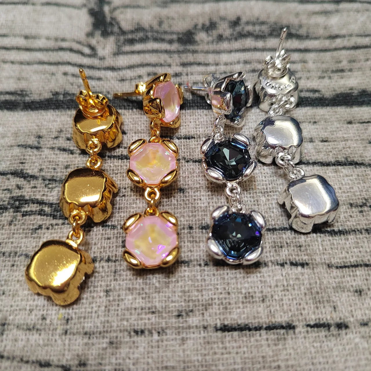 Dual-Stone Faceted Oval and Round Stud Earrings 4
