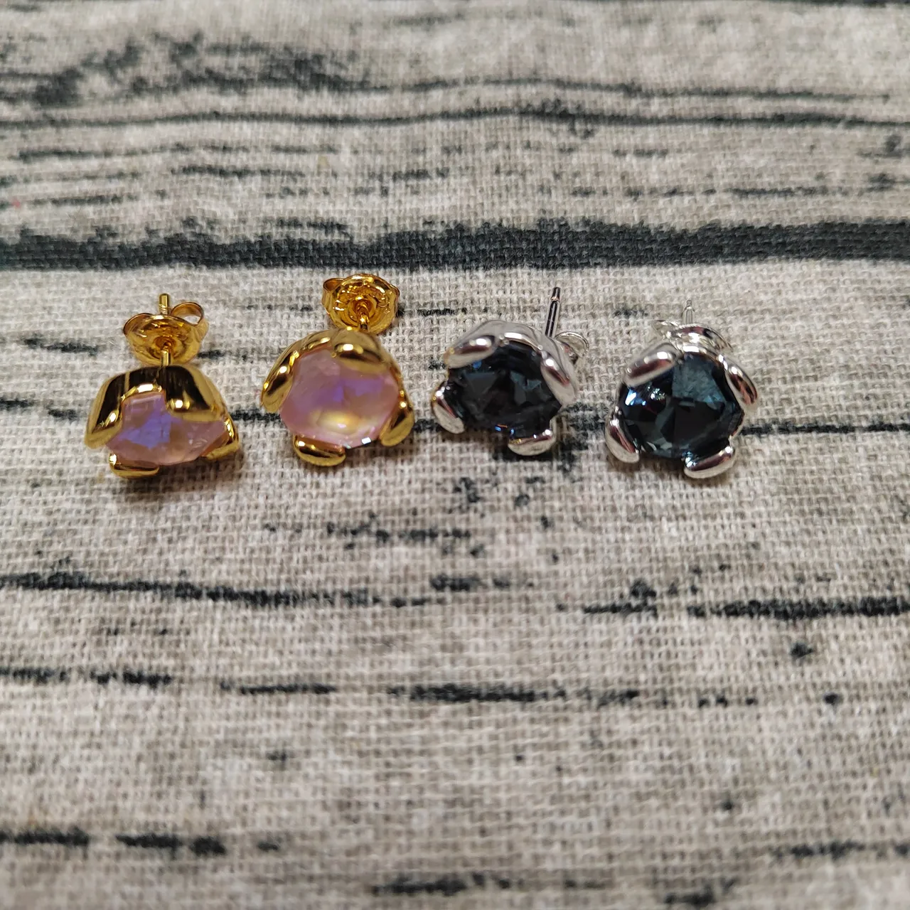 Dual-Stone Faceted Oval and Round Stud Earrings 5