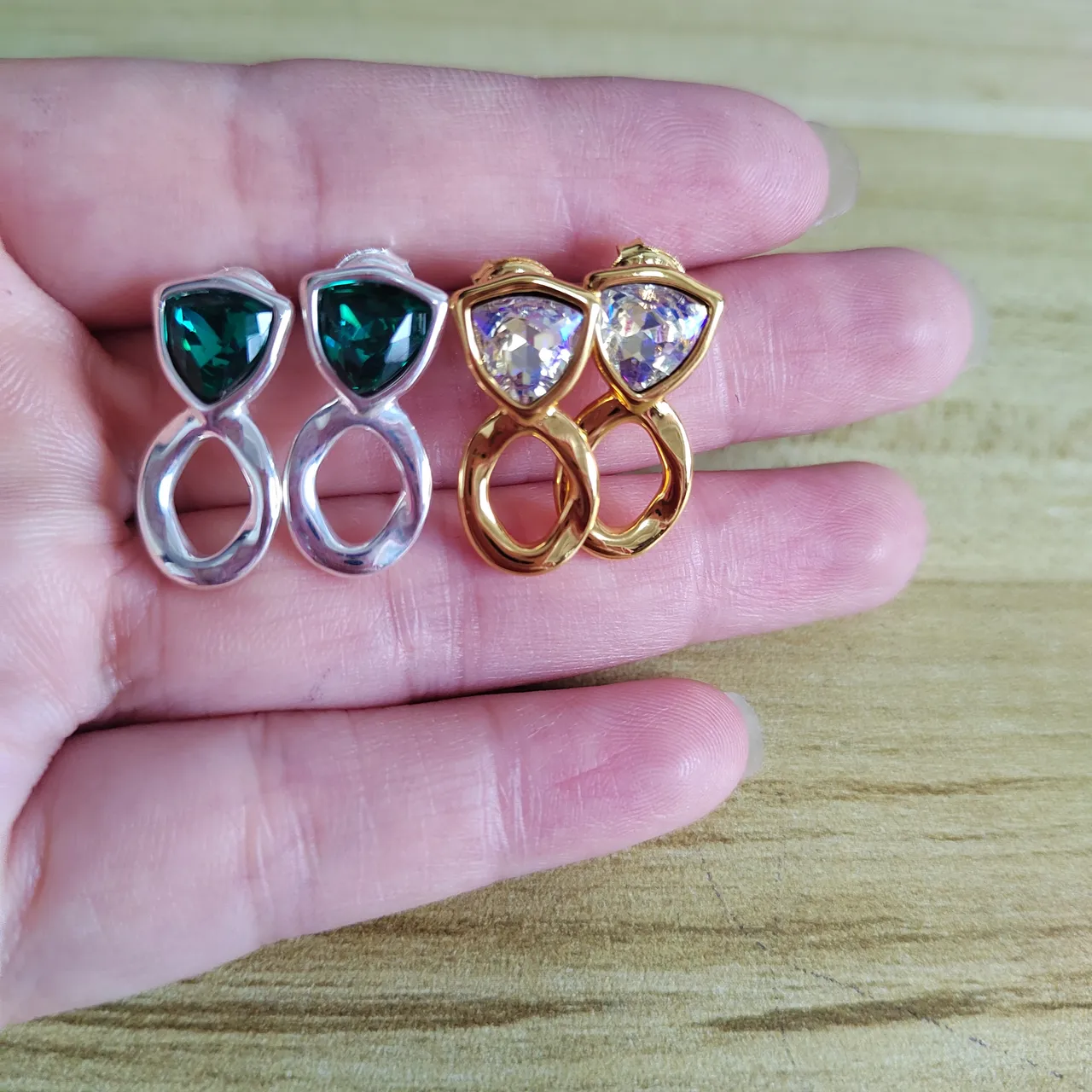 Dual-Stone Faceted Oval and Round Stud Earrings 7