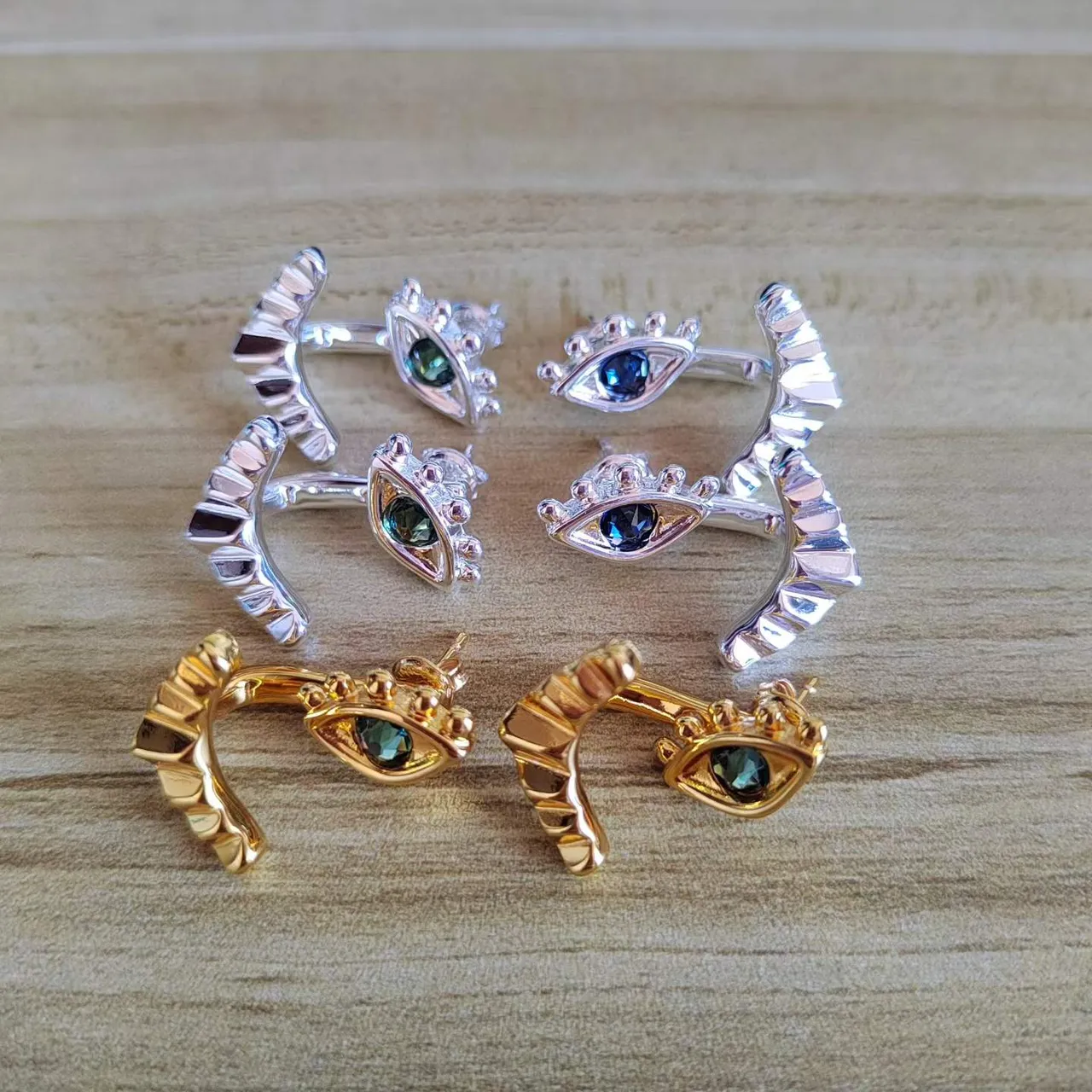 Dual-Stone Faceted Oval and Round Stud Earrings 13