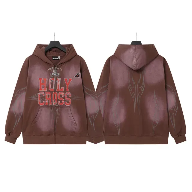 Dusty Rose Dip-Dye Flame Graphic Full-Zip Hoodie 2