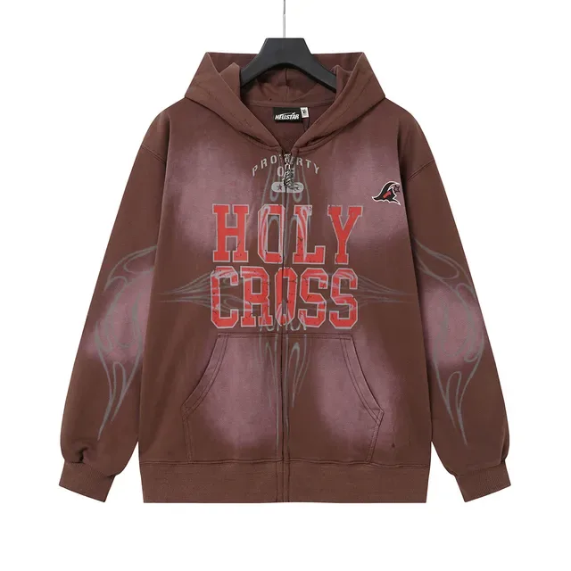 Dusty Rose Dip-Dye Flame Graphic Full-Zip Hoodie 3