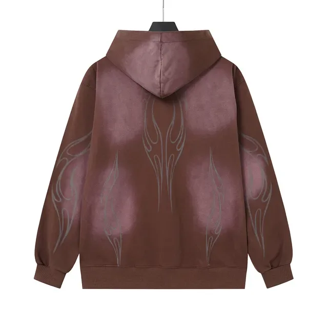 Dusty Rose Dip-Dye Flame Graphic Full-Zip Hoodie 4