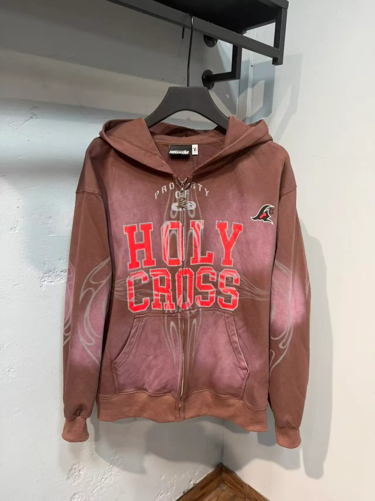 Dusty Rose Dip-Dye Flame Graphic Full-Zip Hoodie 6