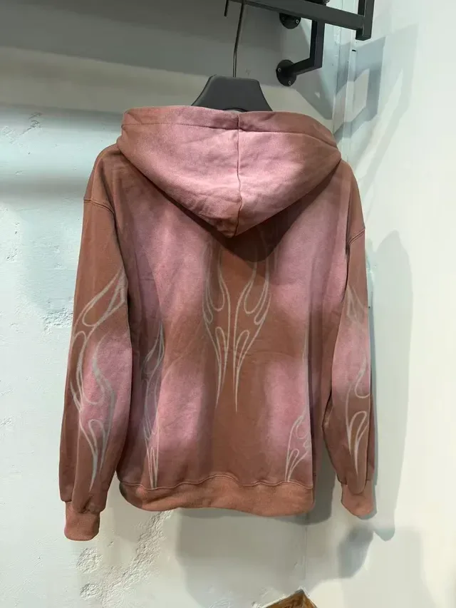 Dusty Rose Dip-Dye Flame Graphic Full-Zip Hoodie 7