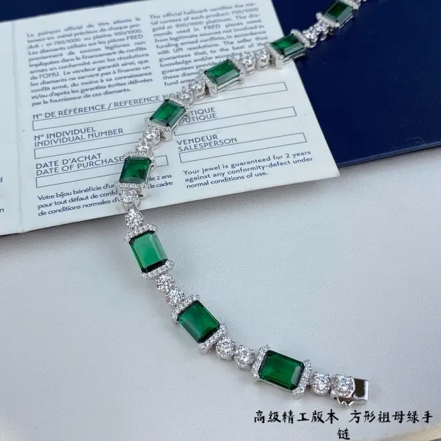 Emerald Green Rectangular Stone Link Bracelet 6