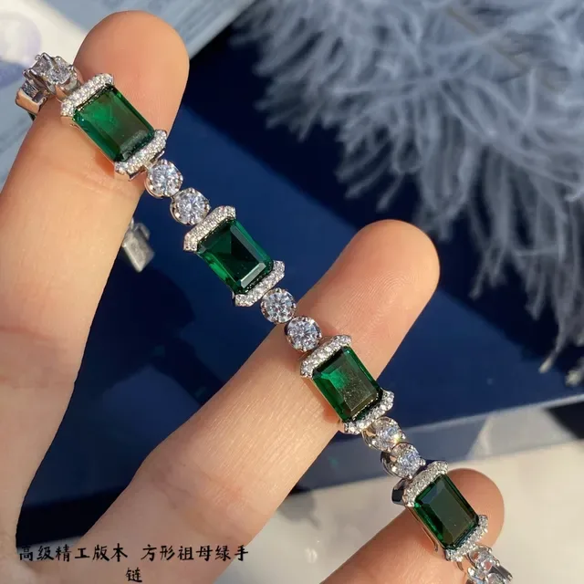 Emerald Green Rectangular Stone Link Bracelet 7