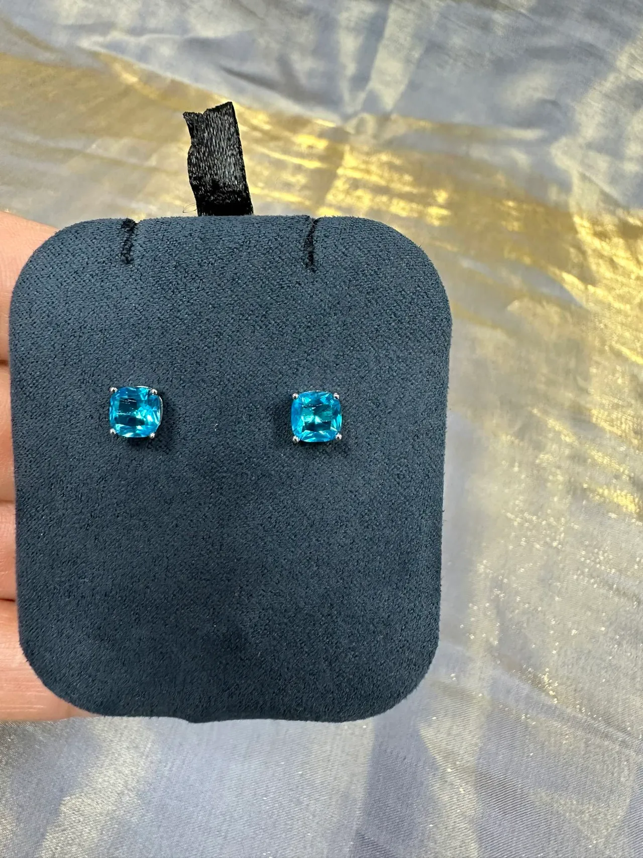Faceted Cyan Blue Gemstone Stud Earrings 4