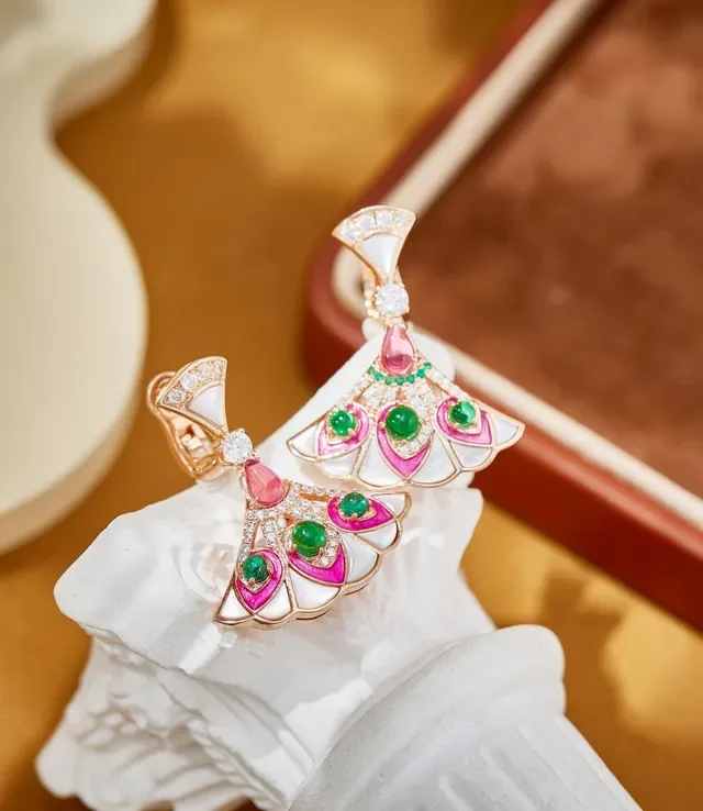 Fan-Shaped Enamel and Gemstone Drop Earrings 3