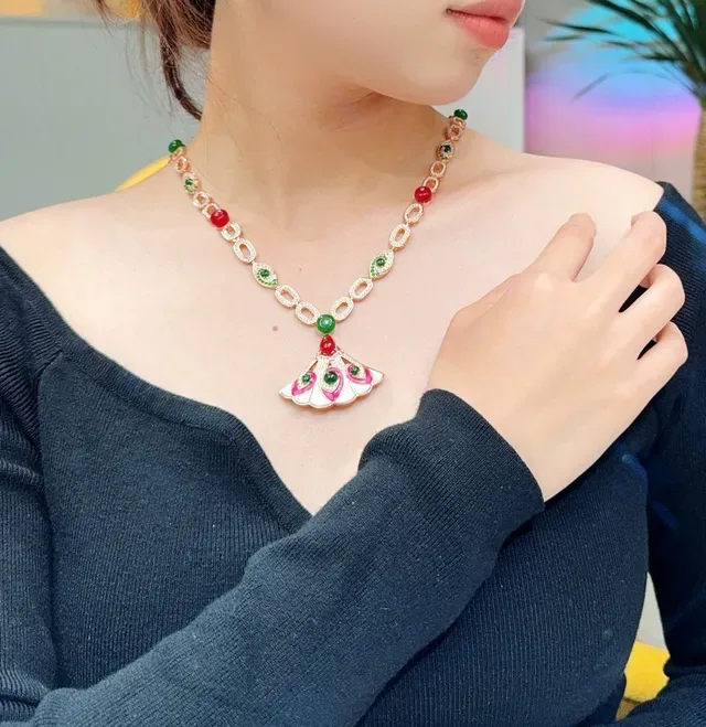 Fan-Shaped Enamel and Gemstone Drop Earrings 5