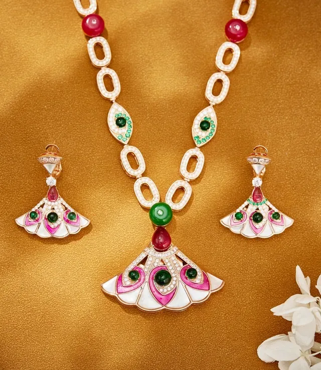 Fan-Shaped Enamel and Gemstone Drop Earrings 7