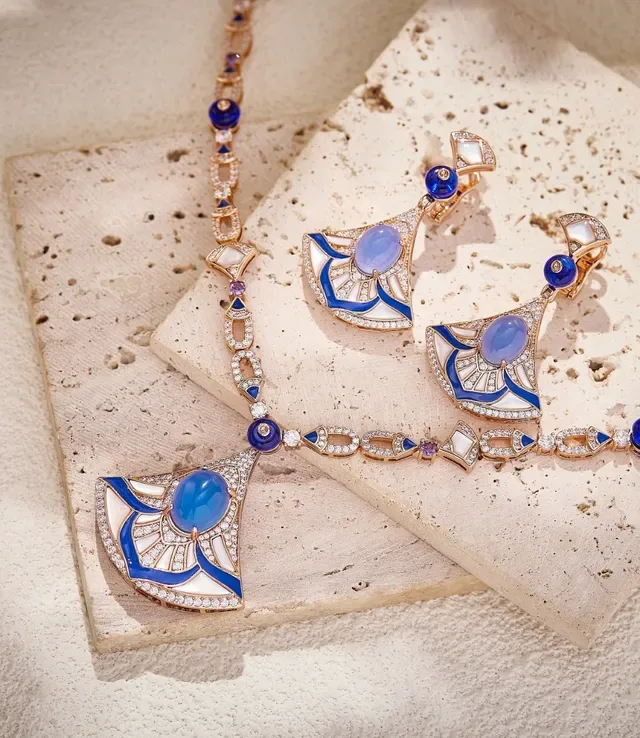Fan-Shaped Enamel and Pavé Blue Stone Earrings 3