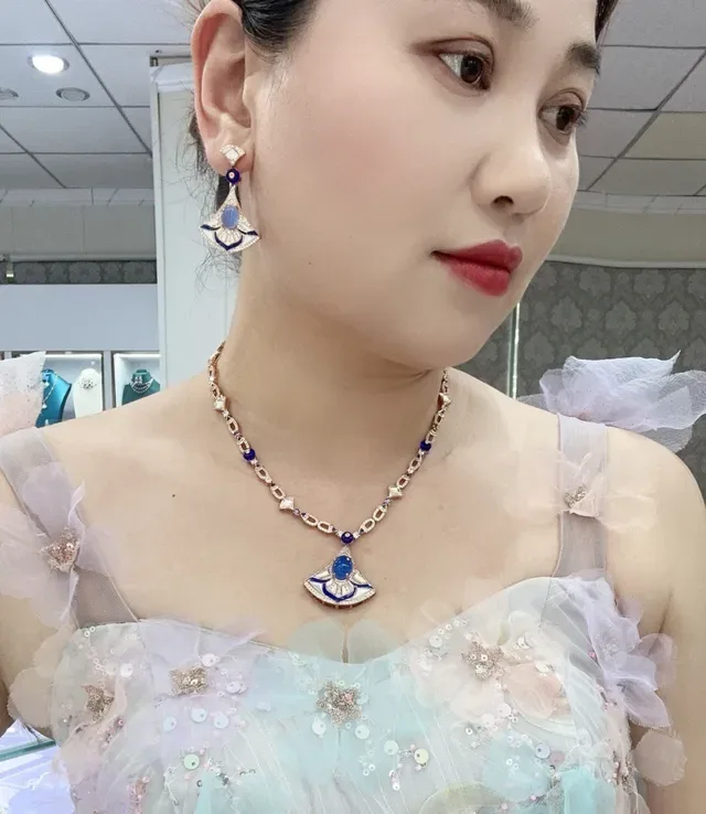 Fan-Shaped Enamel and Pavé Blue Stone Earrings 4