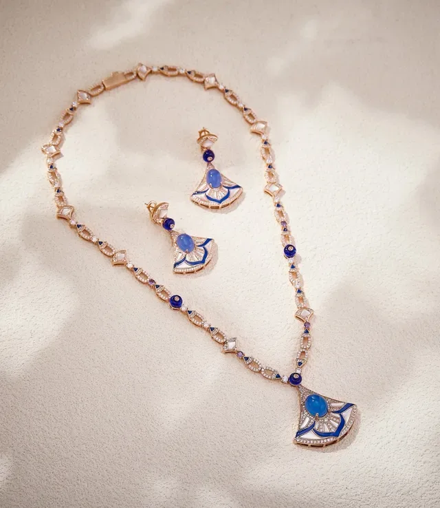Fan-Shaped Enamel and Pavé Blue Stone Earrings 5