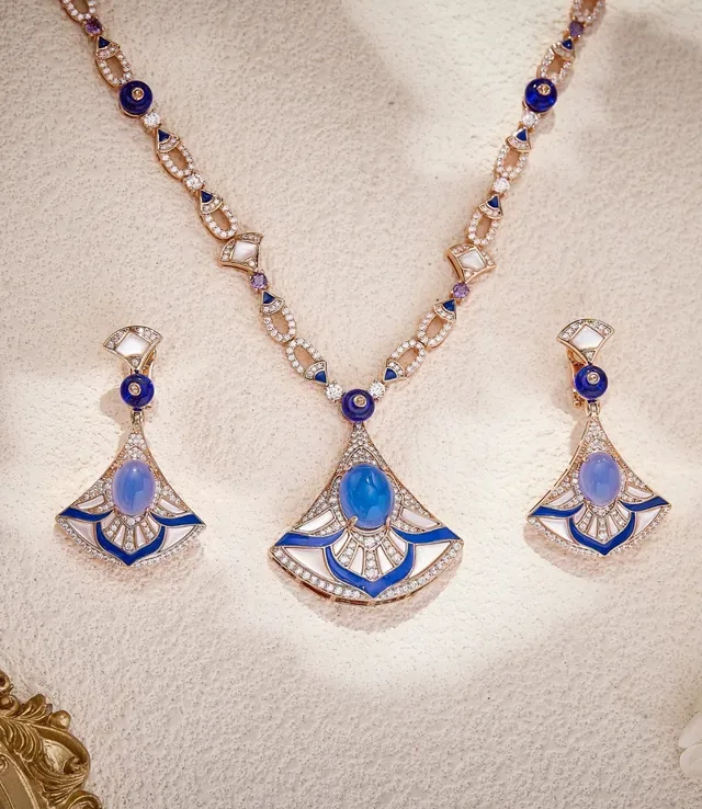 Fan-Shaped Enamel and Pavé Blue Stone Earrings 6