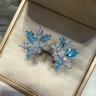 Floral Cluster Marquise-Cut Blue and Clear Stone Stud Earrings