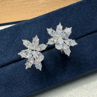 Floral Cluster Marquise-Cut Stone Stud Earrings