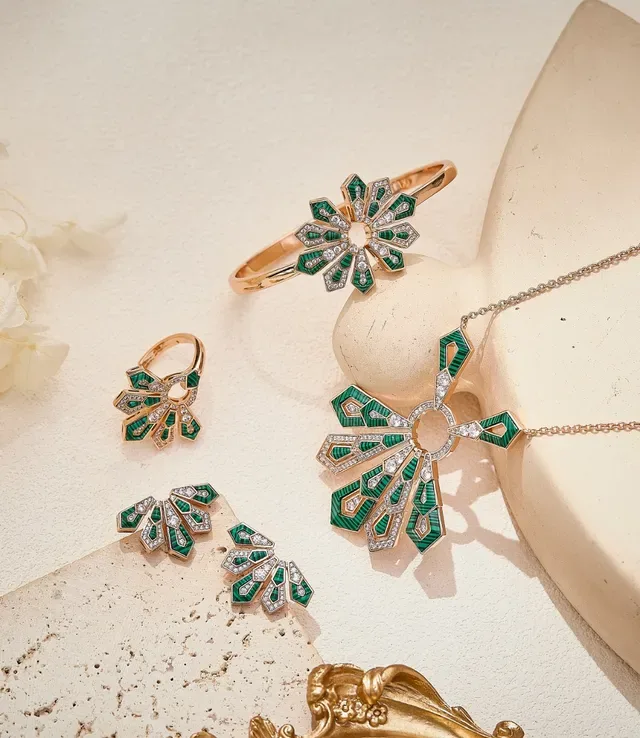 Floral Geometric Turquoise Enamel and Pavé Rose Gold Bracelet 6