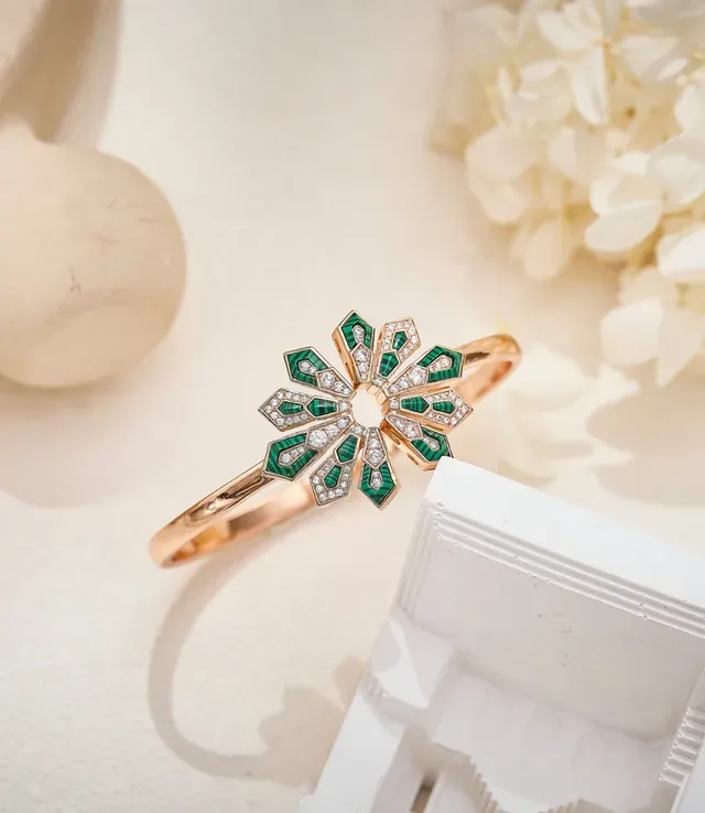 Floral Geometric Turquoise Enamel and Pavé Rose Gold Bracelet 7