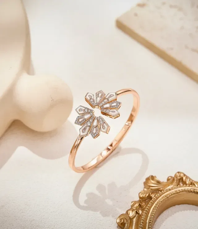 Floral Geometric Turquoise Enamel and Pavé Rose Gold Bracelet 8