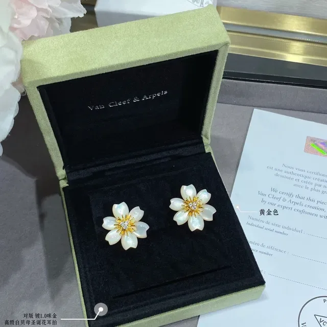 Floral Mother-of-Pearl and Rose Gold Stud Earrings 2