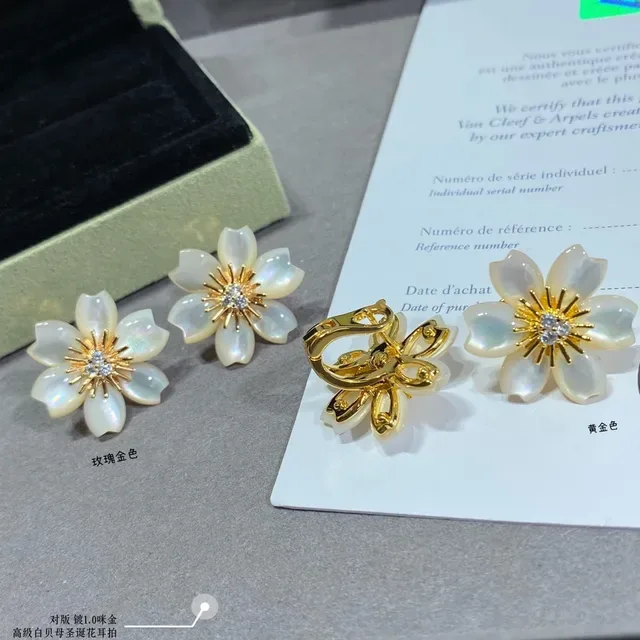 Floral Mother-of-Pearl and Rose Gold Stud Earrings 4