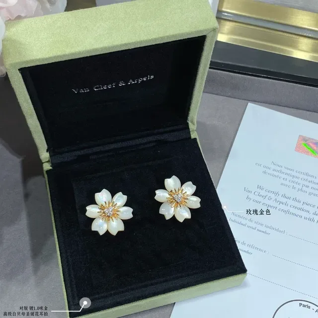 Floral Mother-of-Pearl and Rose Gold Stud Earrings 5