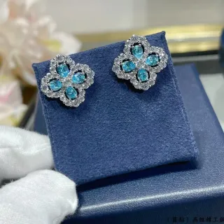 Floral Motif Blue and Clear Stone Stud Earrings