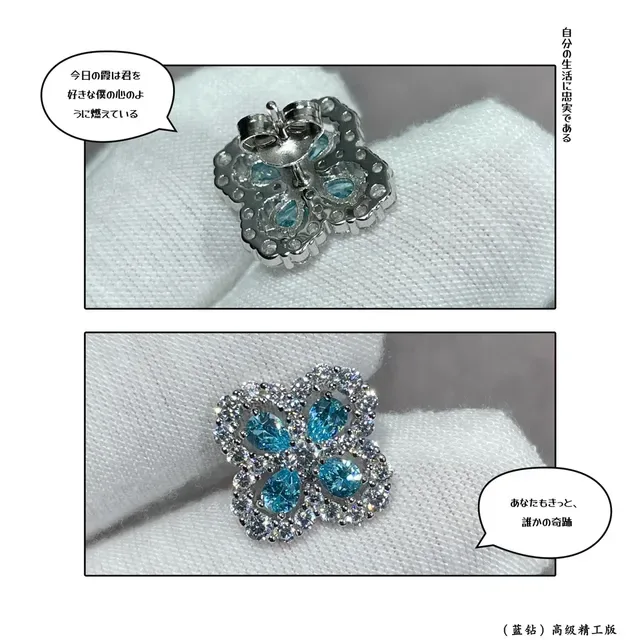 Floral Motif Blue and Clear Stone Stud Earrings 4