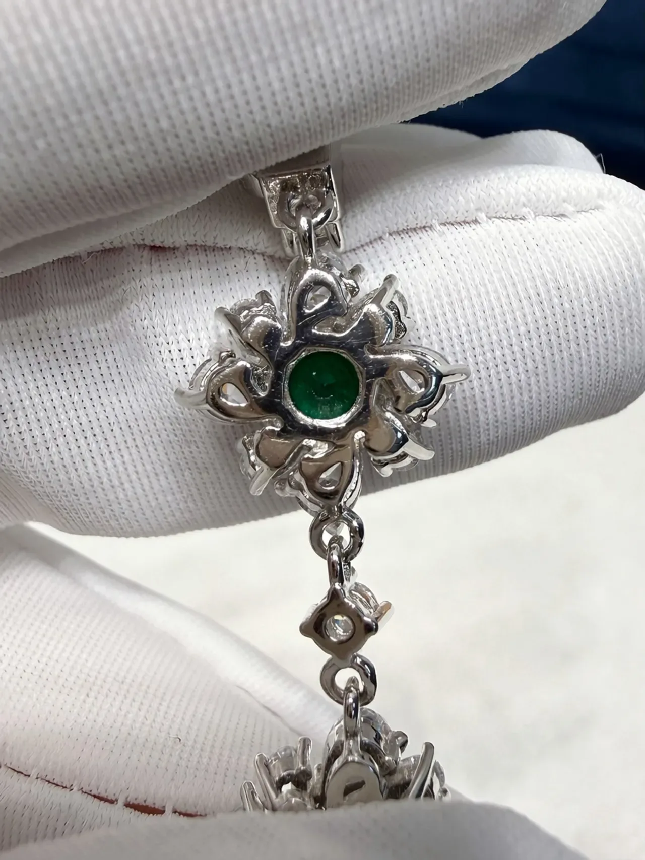 Floral Motif Pave-Set Green and Clear Stone Necklace 3