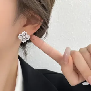 Floral Quatrefoil Pave-Set Clear Stone Earring