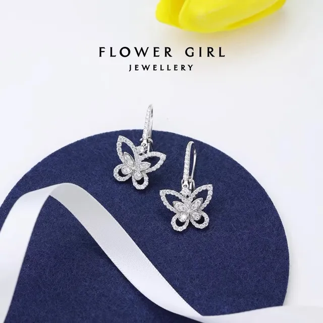 FLOWER GIRL तितली पावे क्रिस्टल लटकती ईयररिंग्स 5