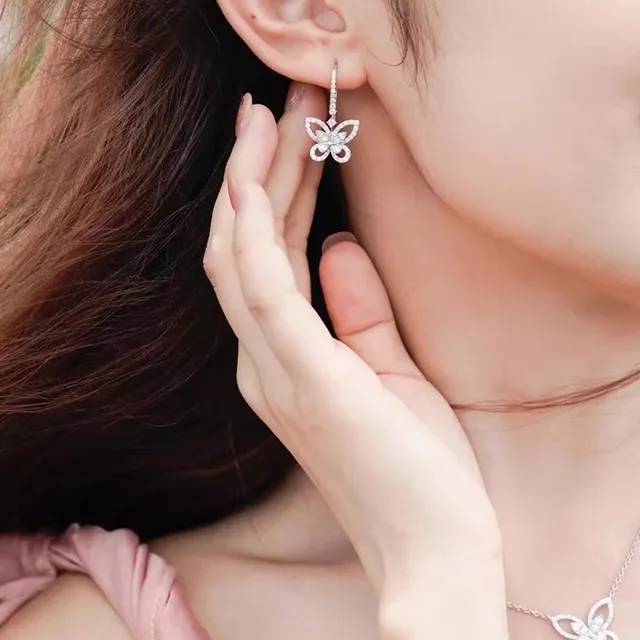 FLOWER GIRL तितली पावे क्रिस्टल लटकती ईयररिंग्स 6
