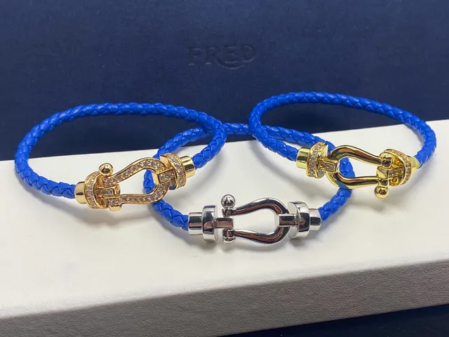 Fred Force 10 Light Blue Braided Leather Bracelet 7
