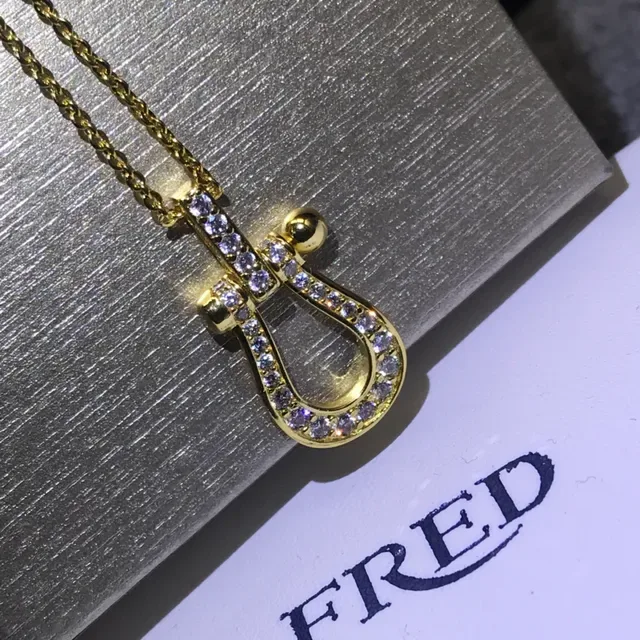 FRED Gold Silver Pavé-Set Crystal U-Shaped Pendant Necklace 3